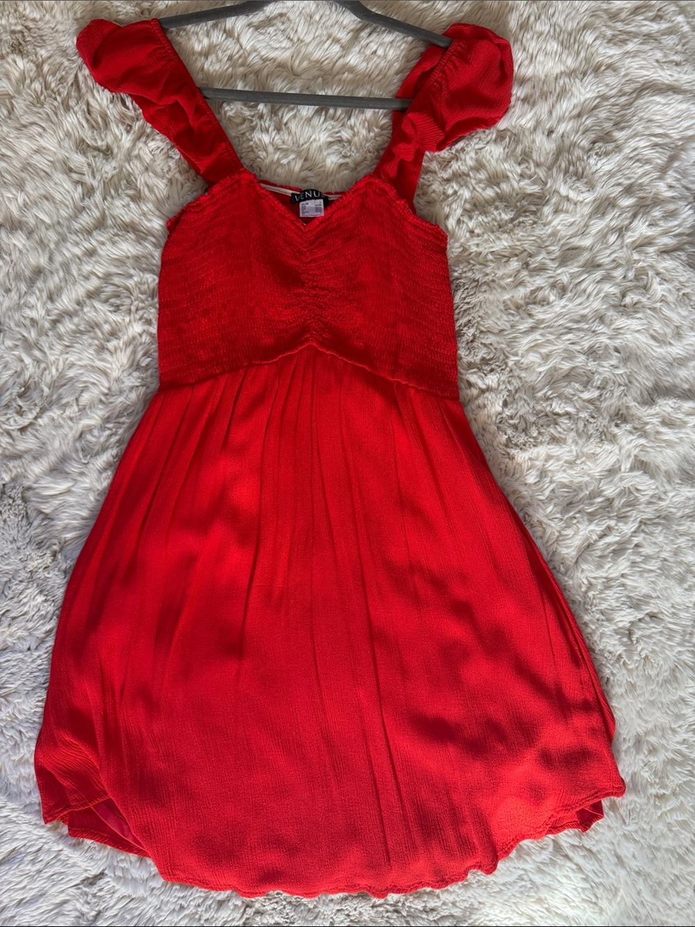 Venue Red Coral Smocked Ruffle-Strap Babydoll Dress size small